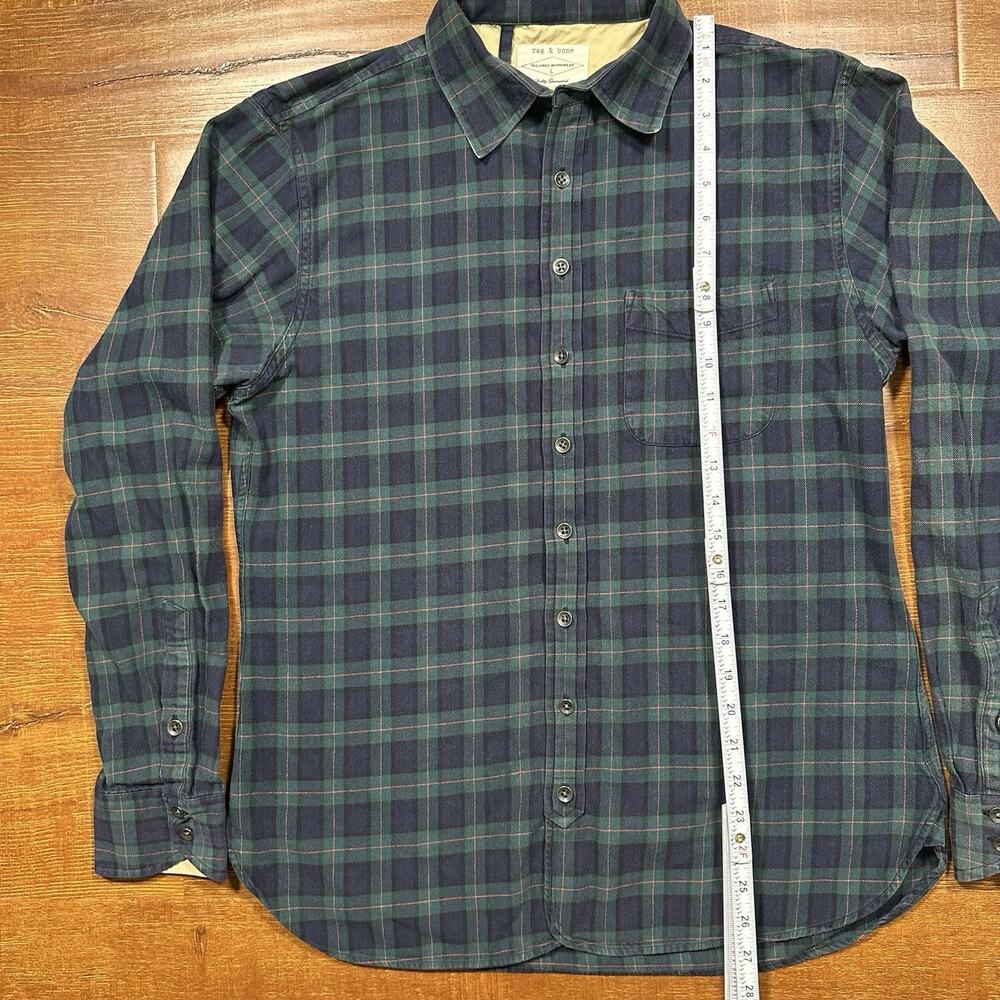 Rag & Bone Workwear Flannel Shirt Mens L Green Tartan Plaid Retro Nature Cotton - Picture 6 of 10